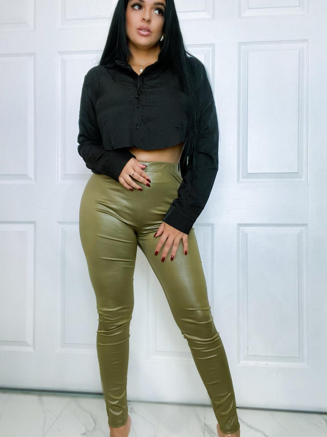 Green Leather Leggings